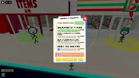 Walking the mall AFK zone toward the Doodle Tower Defense lobby codes board